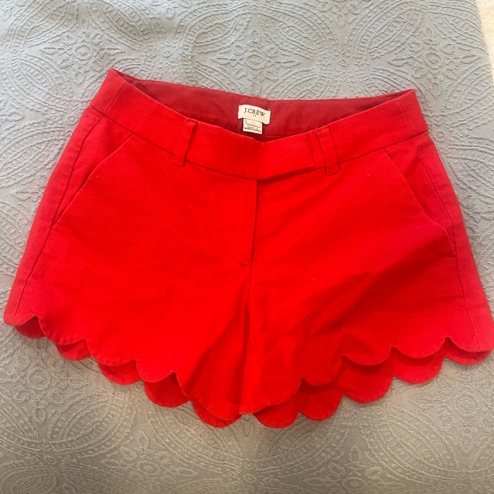 J. Crew Red Shorts with Scalloped Hem